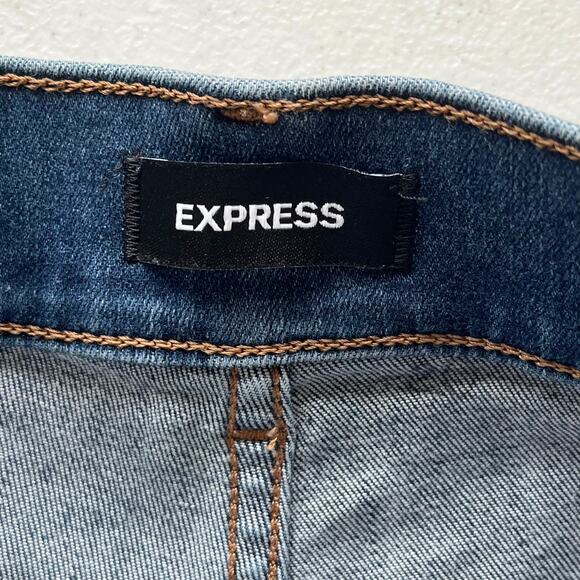Express Medium Wash Distressed Super High Rise Skinny Jean Size 00R - Picture 3 of 13